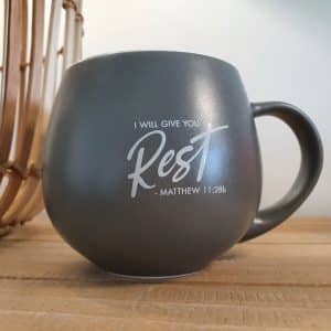 Maxwell Williams Snug Mugs - 'I will give you REST' graphic